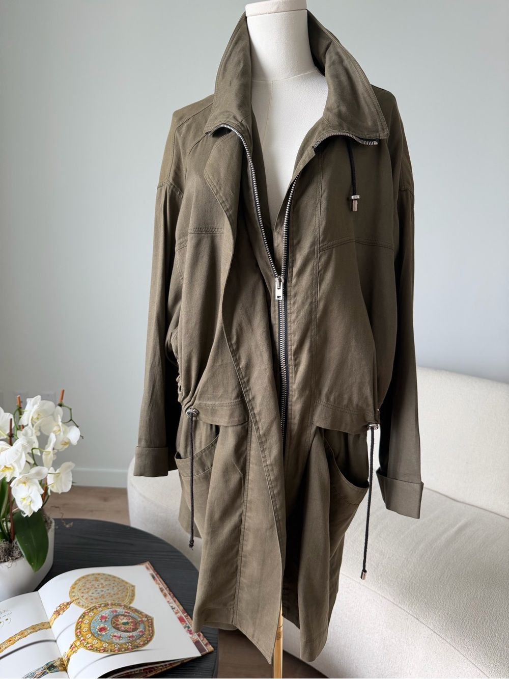 IRO Linen Blend Oversized Twill Parka Jacket Size 36 $795